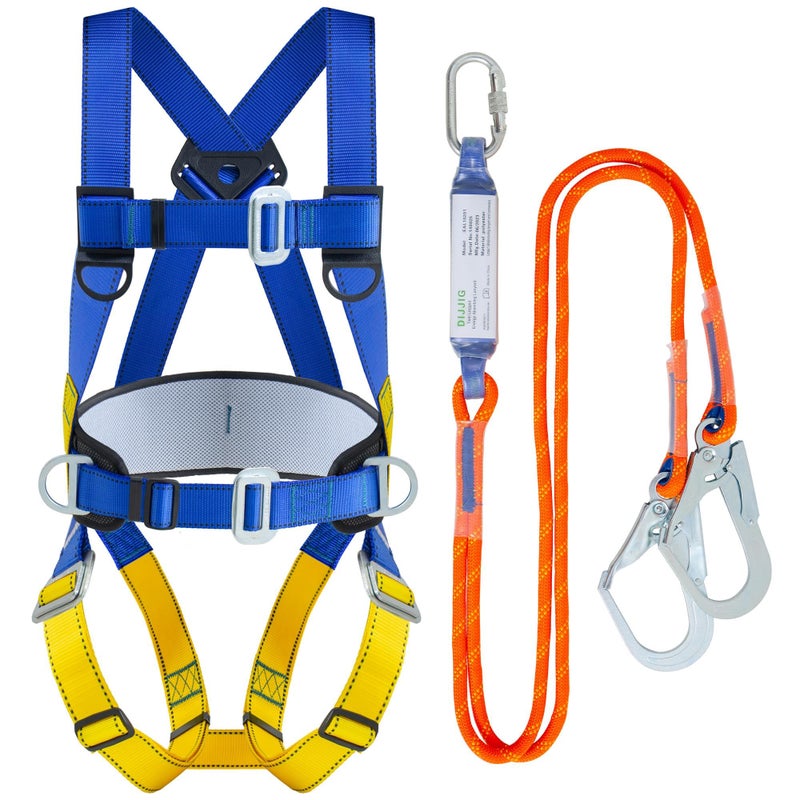 DIJJIG Universal Full Body Fall Protection Safety Harness with Dorsal D-Ring and Mating Buckle Legs roofing harness construction harness ANSI/ASSP Compliant internal Shock Absorbing landyard&Hook - Image 1